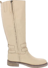 Sam Edelman Freda Eggshell Nude Leather Buckle Flat Knee High Riding Boots
