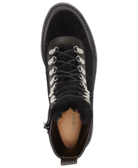 Lucky Brand Iliana Black Lace-Up Fur Lined Wedge Combat Hiker Ankle Booties