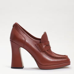 Sam Edelman Jeanette Dark Mocha Leather Square Toe Slip On High Platform Loafers