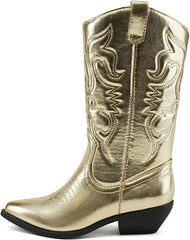Soda Red Reno Gold Western Cowboy Pointed Toe Knee High Pull On Tabs Boots