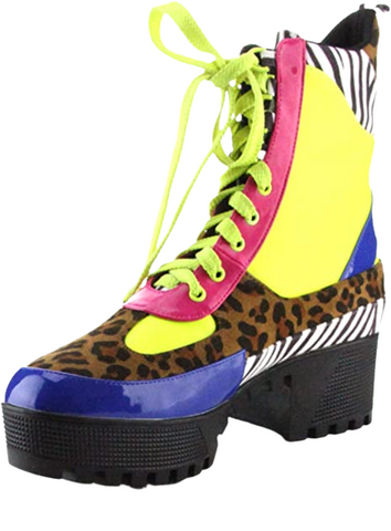 Cape Robbin Commander Multi Color Lace up Military Chunky Heel Platform Boots