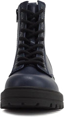 Soda Firm Navy Pu Lace Up Rounded Toe Lugged Chunky Platform Combat Ankle Boots