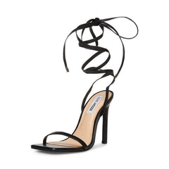 Steve Madden Uplift Black Leather Tie Up Square Toe Ankle Wrap Dress Sandal