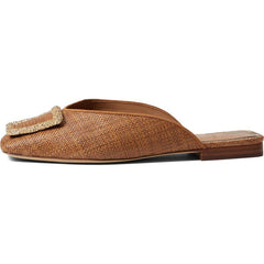 Sam Edelman Lavina 5 Brown Slip On Square Toe Gold Stud Fabric Flat Mules Shoes