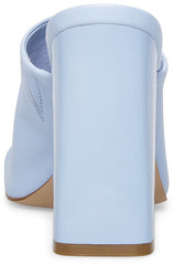 Steve Madden Lexia Blue Leather Slip On Squared Open Toe Mule Heeled Sandal