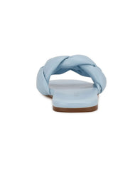 Nine West Lula 3 Light Blue Faux Leather Open Rounded Toe Slide Braided Sandals