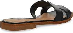 Steve Madden Hadyn Black Leather Cut-Out Slip On Open Toe Flat Slides Sandals