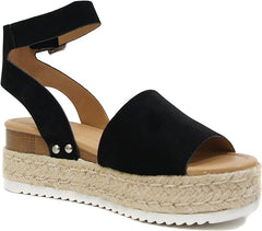 Soda Topic Black Espadrilles Ankle Strap Studded Wedge Heeled Platforms Sandals