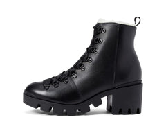 Schutz Xayane Winter Black Leather Lug Sole Combat  Lace Up Moto Ankle Boots