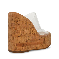 Steve Madden Joanne Clear Slip On High Platform Open Toe Wedge Heeled Sandals