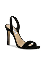 Steve Madden Marbella Black Nubuck Ankle Strap Open Rounded Toe Heeled Sandal