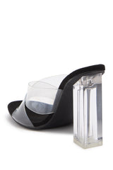 Cape Robbin Black Clear Mule Cris Cross Block Heel Open Toe Sandals
