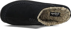 Clarks Black Suede Baseball Stitch Rounded Toe Sherpa Lining Slip On Slippers