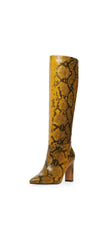 Steve Madden Joanis Yellow Snake Knee High Block Heel Pointed Toe Dress Boots