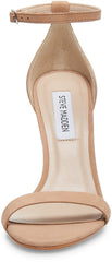 Steve Madden Brandie Camel Nubuck Rounded Open Toe Ankle Strap Heeled Sandals