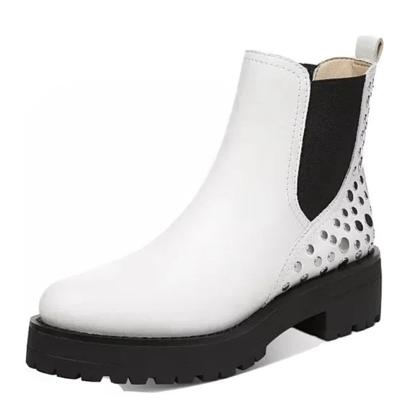 Sam Edelman Jalyn White Chunky Block Heel Embellished Closed Toe Pull On Boots