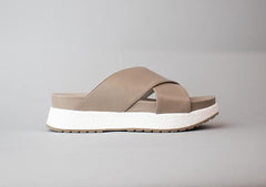 Cecelia New York UMA Nude Platform Crisscrossing Straps Wedges Slides Sandals