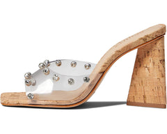 Schutz Lizah Cork Clear Crystal Clear Vamp Slip On Open Toe High Heel Sandals