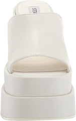 Steve Madden Cagey White Leather Open Toe Slip On High Platform Retro Sandal