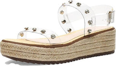 Schutz Cristiane Transparent Crystals Buckled Strap Open Toe Platform Sandals