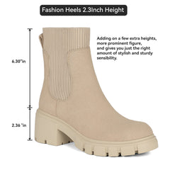 Rihero Chelsea Nude Boots Fashion Pull on Platform Ankle Chunky Booties 7.5