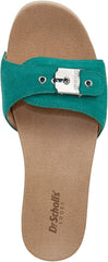 Dr. Scholl's Original Too Court Green Leather Slip On Open Toe Flats Sandals