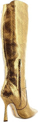 Sam Edelman Elia Medallion Gold Snake Pointed Toe Stiletto Heeled Tall Boots