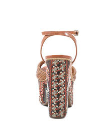 Schutz Grazy Caramel Brown Emroidered Platform Sandals