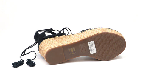Schutz Hudson Black Open Toe Tie Up Espadrille Heeled Platform Wedge Sandals