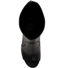 Vince Camuto Shelrica Black Open Peep Toe Woven Shaft Knee High Open Toe Boot