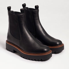 Sam Edelman Laguna Black Leather Chelsea Ankle Moto Rounded Toe Pull On Boot