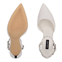 Nine West Timia White Leather Ankle Strap Pointed Close Toe Stiletto Dress Pumps