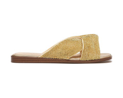 Sam Edelman Issie Gold Embellished Knotted Slip On Open Toe Slide Sandals