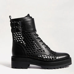 Sam Edelman Jamey Lace Up Cut Out Combat Buckle Ankle Combat Boots BLACK