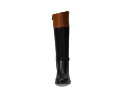 Tommy Hilfiger Ionni Black1 Tan Almond Toe Buckle Detailed Knee High Riding Boot