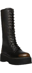 Steve Madden Benson Black Distressed Lace Up Moto Lug Sole Mid Calf Leather Boot