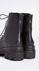Sam Edelman Garret Black Lace-Up Lug-Sole Rounded Toe Combat Ankle Boots