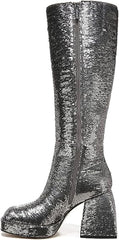 Circus By Sam Edelman Kylie Stardust Silver Square Toe Knee High Block Heel Boot