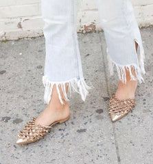 Cecelia New York Nox Mule Gold Metallic Sparkle Pointed Toe Flats Slide Sandals