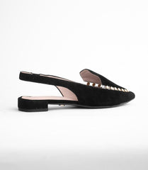 Cecelia New York Cleo Embellished Elasticized Slingback Pointed Toe Flats BLACK