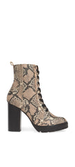 Steve Madden Lead Ankle Boot Nude Snake Lace Up Rugged Combat Lug Sole Booties