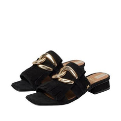 Sam Edelman Masha Black Squared Open Toe Slip On Block Heel Slides Sandals