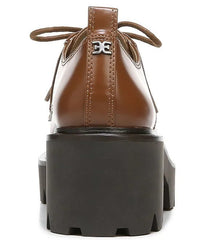 Sam Edelman Monna Mocha Leather Chunky Heel Lace Up Almond Toe Fashion Loafers