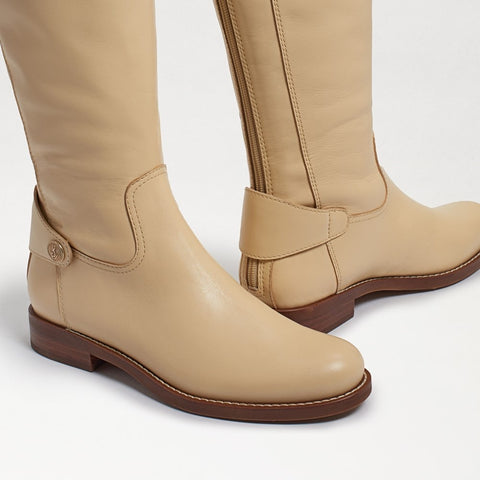 Sam Edelman Mikala Eggshell Block Heel Round Toe Zipper Leather Knee High Boots