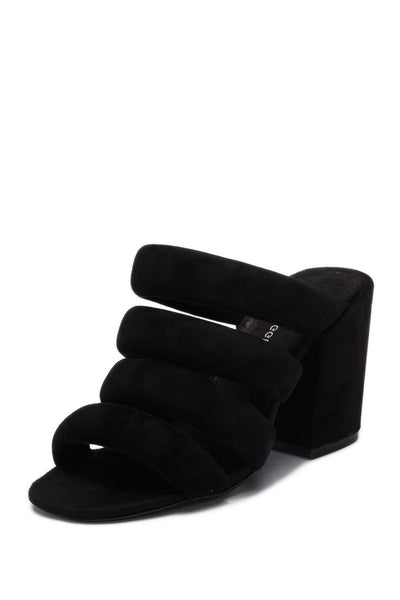 Kelsi Dagger Mell Black Leather Mule Slip On Wrapped Heeled Open Toe Sandals