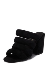 Kelsi Dagger Mell Black Leather Mule Slip On Wrapped Heeled Open Toe Sandals