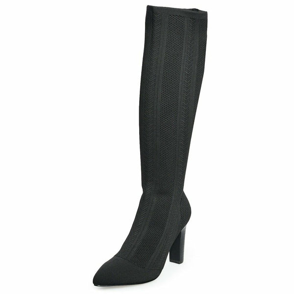 Charles David Dave Black Herringbone Stretchy Knee Padded Footbed High Boots