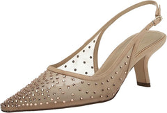 Sam Edelman Bianka Beechwood Glitz Mesh Pointed Toe Slingback Kitten Heeled Pump