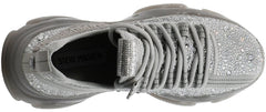 Steve Madden Women's Maxima Sneaker Grey Rhinestone Lace Up Dad Sneaker