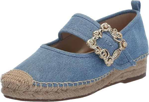 Sam Edelman Maddy Montrose Blue Cap Toe Mary Jane Espadrille Ballet Flats